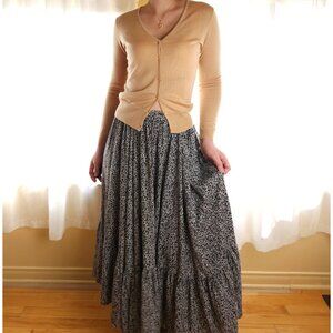 Vintage elastic waist flowy ruffle hem midi skirt, A line long skirt, maxi skirt